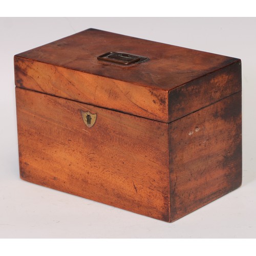 406 - A Victorian walnut domed rectangular tea caddy, hinged cover inlaid with a reserve of mother of pear... 