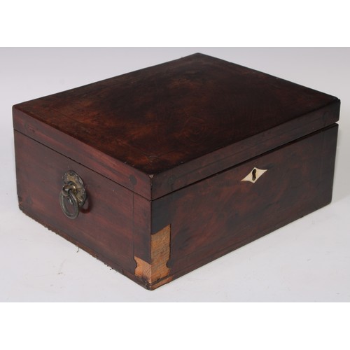 405 - A Victorian walnut and parquetry rectangular work box, hinged cover inlaid with a reserve of mother ... 