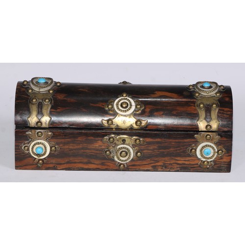 402 - A Victorian coromandel rectangular dressing box, the engraved brass borders inlaid with abalone shel... 