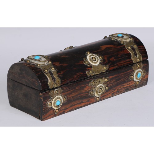 402 - A Victorian coromandel rectangular dressing box, the engraved brass borders inlaid with abalone shel... 