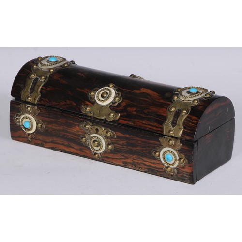 402 - A Victorian coromandel rectangular dressing box, the engraved brass borders inlaid with abalone shel... 