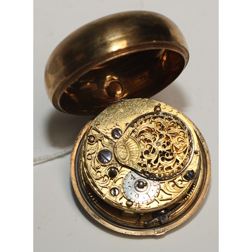 36 - A George III gilt metal pair cased pocket watch, by John Roberstson, Newcastle upon Tyne, 4cm enamel... 