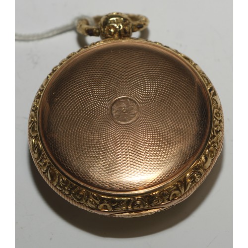 35 - A George III 18ct four-colour gold open faced pocket watch, by [George] LeFever, Wisbech, 4cm matted... 