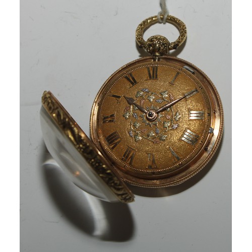 35 - A George III 18ct four-colour gold open faced pocket watch, by [George] LeFever, Wisbech, 4cm matted... 