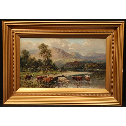 433 - A Lewis (early 20th century)
Highland Cattle Watering
signed, oil on canvas, 29cm x 50cm