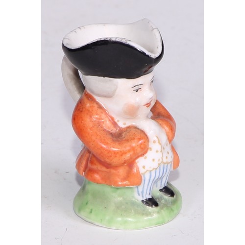 793 - A Sampson Hancock Derby miniature toby jug, 4.5cm high, red mark; others, similar (6)