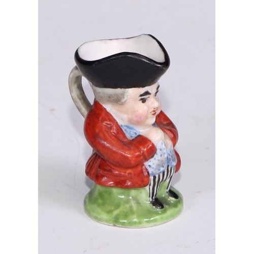 793 - A Sampson Hancock Derby miniature toby jug, 4.5cm high, red mark; others, similar (6)