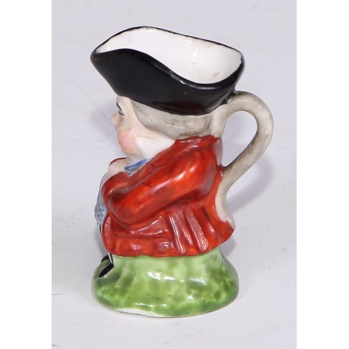 793 - A Sampson Hancock Derby miniature toby jug, 4.5cm high, red mark; others, similar (6)