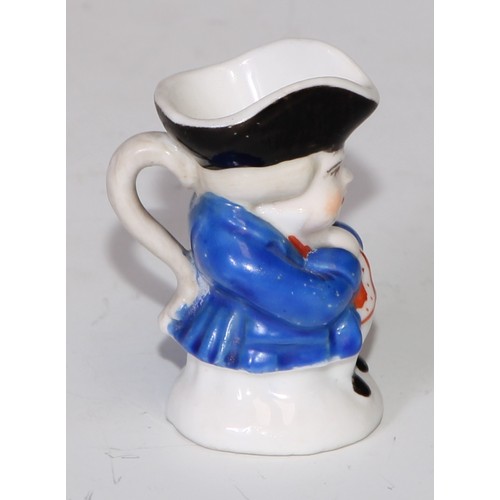 793 - A Sampson Hancock Derby miniature toby jug, 4.5cm high, red mark; others, similar (6)