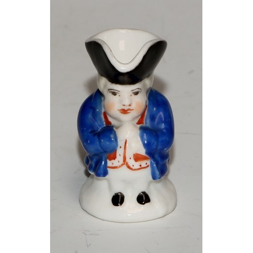 793 - A Sampson Hancock Derby miniature toby jug, 4.5cm high, red mark; others, similar (6)