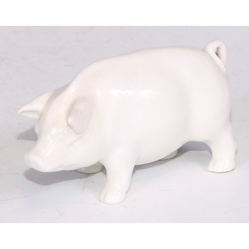 804 - A Sampson Hancock model, of a pig, in the white, 8.5cm long, blue mark; a bird, 11cm high, red mark ... 