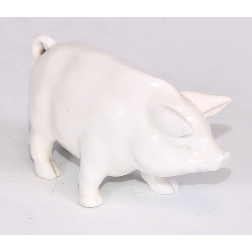 804 - A Sampson Hancock model, of a pig, in the white, 8.5cm long, blue mark; a bird, 11cm high, red mark ... 