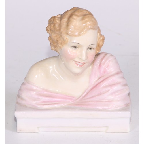 748 - A Royal Doulton bust length figure, Gladys, modelled as a young Art Deco lady leaning on a ledge, 17... 