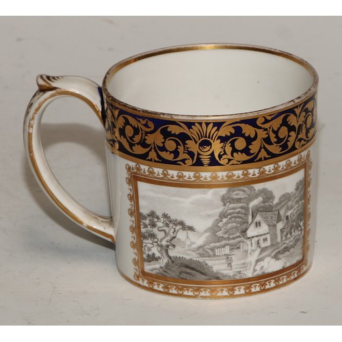 722 - A 19th century Spode bat printed coffee can; Imari cups and saucers