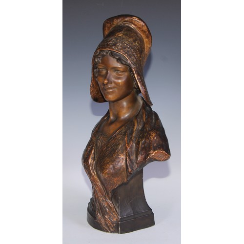 732 - A Goldscheider Art Nouveau terracotta bust, of a young woman, impressed marks, early 20th century