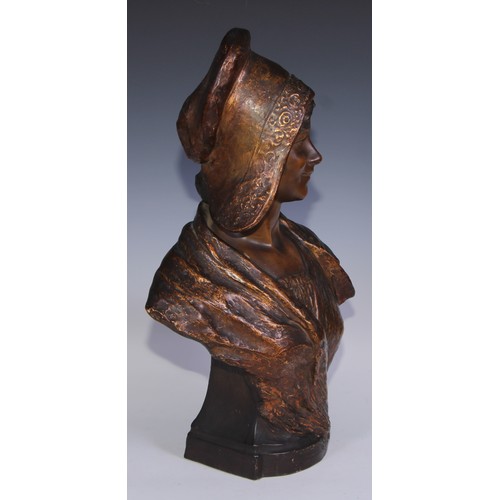 732 - A Goldscheider Art Nouveau terracotta bust, of a young woman, impressed marks, early 20th century