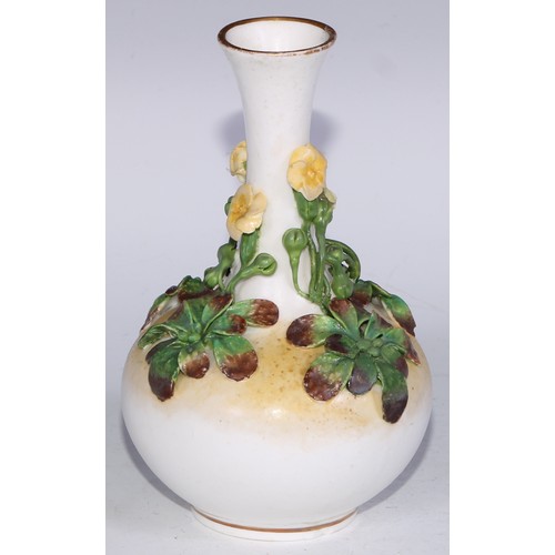 800 - A Sampson Hancock Derby ovoid bottle vase, applied with blossoming branches, 16cm high, red mark; ot... 