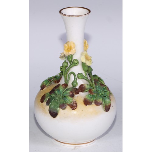 800 - A Sampson Hancock Derby ovoid bottle vase, applied with blossoming branches, 16cm high, red mark; ot... 