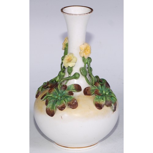 800 - A Sampson Hancock Derby ovoid bottle vase, applied with blossoming branches, 16cm high, red mark; ot... 