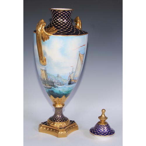 585 - A substantial Lynton Porcelain Company two-handled pedestal vase, painted by Stefan Nowacki, signed,... 