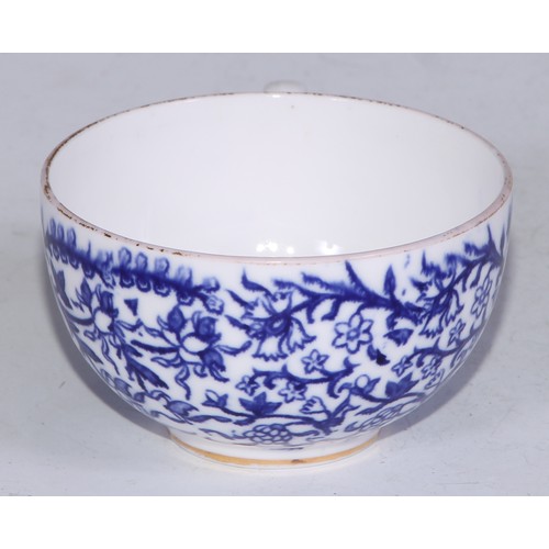 595 - A Derby Crown Porcelain tea service, printed in tones of underglaze blue, the lobed oval tray 45cm w... 