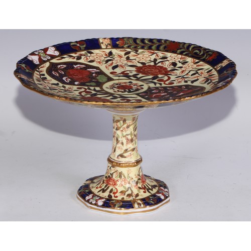 632 - A Royal Crown Derby dessert service, comprising a comport, two sihes and nine plates, decorated in t... 