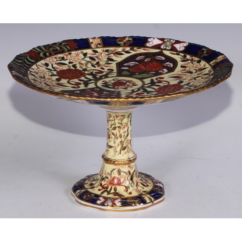 632 - A Royal Crown Derby dessert service, comprising a comport, two sihes and nine plates, decorated in t... 