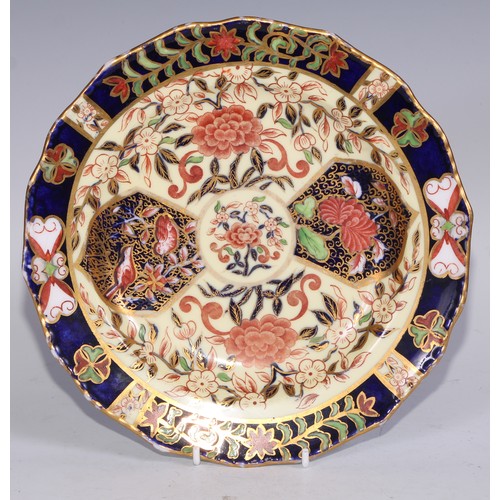 632 - A Royal Crown Derby dessert service, comprising a comport, two sihes and nine plates, decorated in t... 