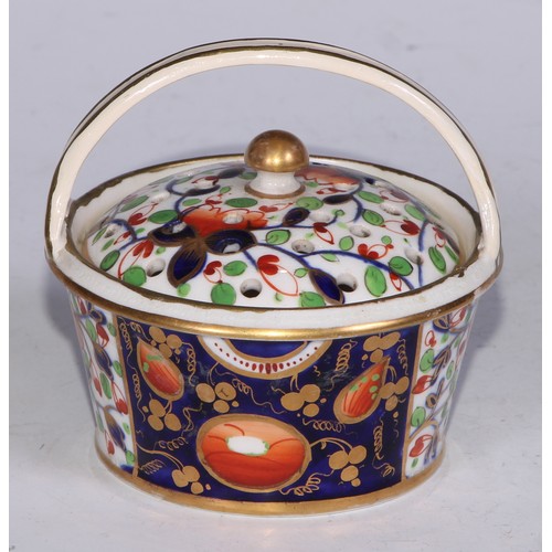 681 - A Derby inkwell, decorated in the Imari palette and picked out in gilt, 12cm diam, red mark, c.1825;... 