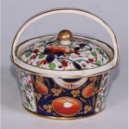 681 - A Derby inkwell, decorated in the Imari palette and picked out in gilt, 12cm diam, red mark, c.1825;... 