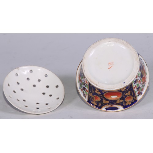 681 - A Derby inkwell, decorated in the Imari palette and picked out in gilt, 12cm diam, red mark, c.1825;... 