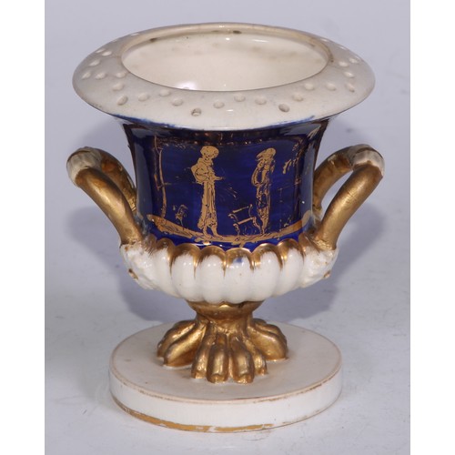 681 - A Derby inkwell, decorated in the Imari palette and picked out in gilt, 12cm diam, red mark, c.1825;... 