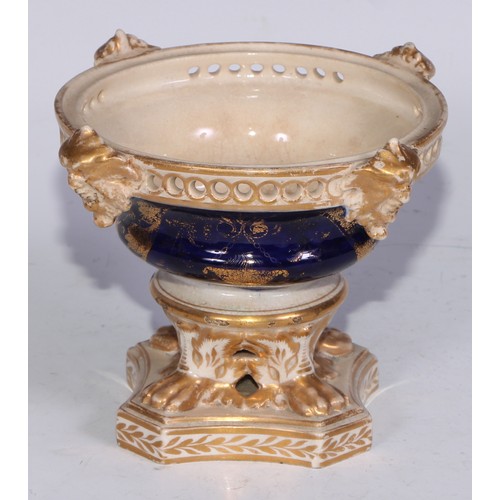 681 - A Derby inkwell, decorated in the Imari palette and picked out in gilt, 12cm diam, red mark, c.1825;... 