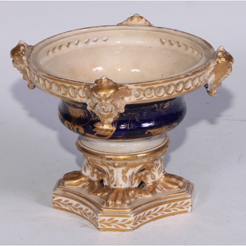 681 - A Derby inkwell, decorated in the Imari palette and picked out in gilt, 12cm diam, red mark, c.1825;... 