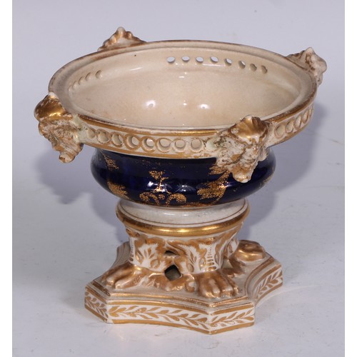 681 - A Derby inkwell, decorated in the Imari palette and picked out in gilt, 12cm diam, red mark, c.1825;... 