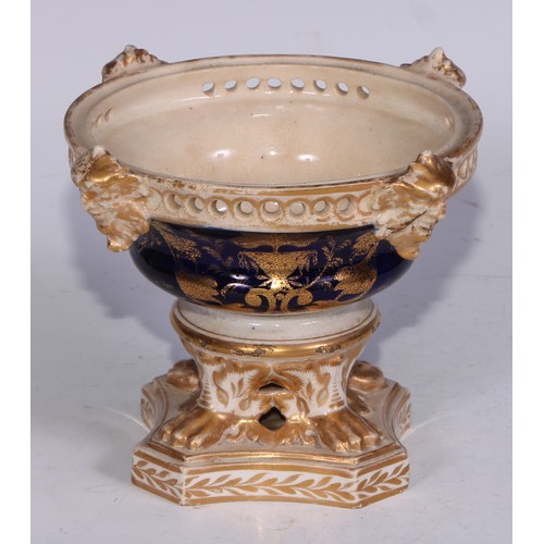 681 - A Derby inkwell, decorated in the Imari palette and picked out in gilt, 12cm diam, red mark, c.1825;... 