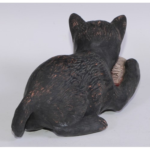 760 - Ceramics - a Bretby model of a cat, modelled with a ball, impressed mark; a 19th century beer jug, B... 