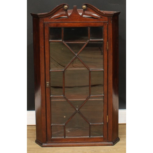 425 - A George III splay front corner display cabinet, 114.5cm high, 66.5cm wide, 40cm deep; another, 105c... 