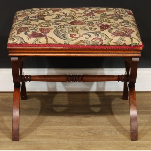 481 - A Victorian mahogany X-frame stool, stuffed-over seat, 47cm high, 57cm wide, 52cm deep