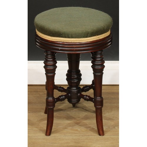 479 - A Victorian mahogany circular stool, 38cm high, 37cm diameter; another, 48cm high, 32.5cm diameter; ... 