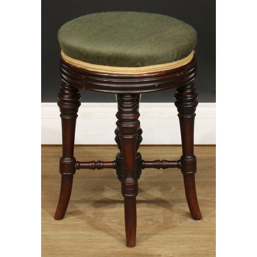 479 - A Victorian mahogany circular stool, 38cm high, 37cm diameter; another, 48cm high, 32.5cm diameter; ... 