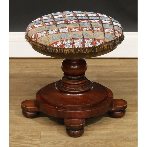 479 - A Victorian mahogany circular stool, 38cm high, 37cm diameter; another, 48cm high, 32.5cm diameter; ... 