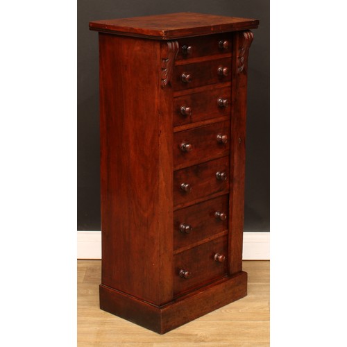 480 - A Victorian mahogany Wellington chest, rectangular top above seven drawers, plinth base, 104cm high,... 