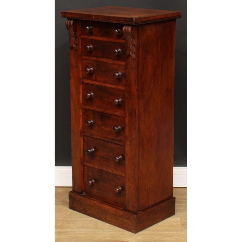 480 - A Victorian mahogany Wellington chest, rectangular top above seven drawers, plinth base, 104cm high,... 