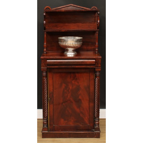 428 - A George IV mahogany chiffonier, of narrow proportions, the superstructure with a waterfall arrangem... 