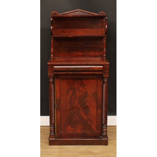 428 - A George IV mahogany chiffonier, of narrow proportions, the superstructure with a waterfall arrangem... 