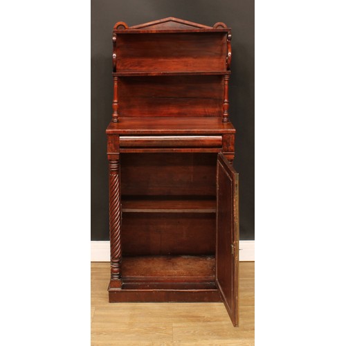 428 - A George IV mahogany chiffonier, of narrow proportions, the superstructure with a waterfall arrangem... 