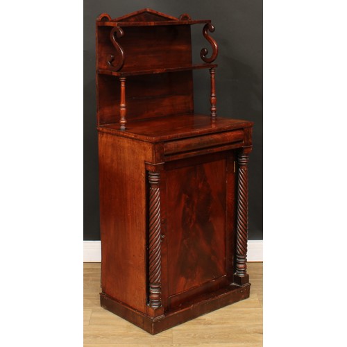 428 - A George IV mahogany chiffonier, of narrow proportions, the superstructure with a waterfall arrangem... 