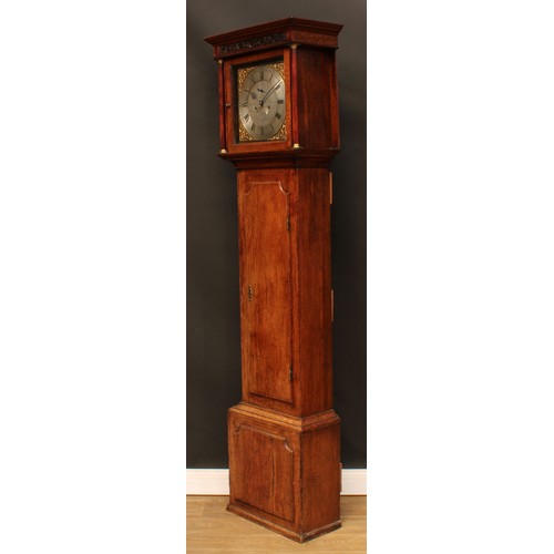 363 - A George III oak longcase clock, 31cm square brass dial inscribed Henry Banister, Litchfield (sic), ... 