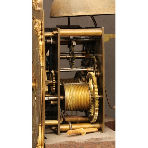 367 - A George III style oak dwarf longcase clock, 20cm arched brass dial with Roman and subsidiary Arabic... 